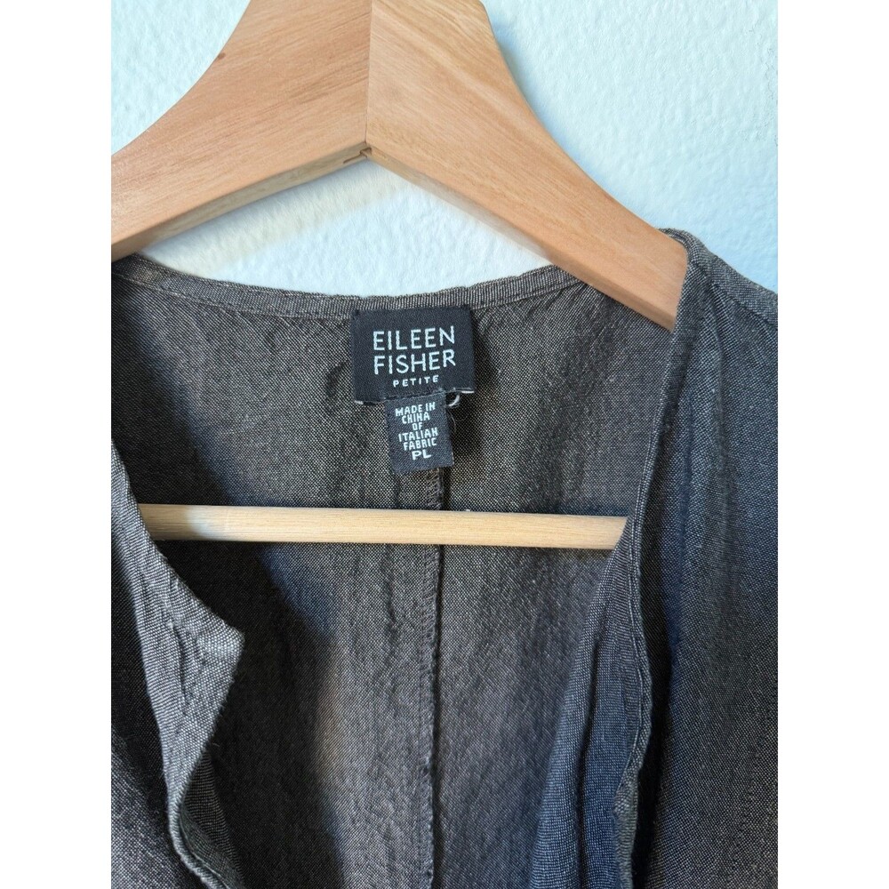 Eileen Fisher Jacket Womens Petite Large Brown Linen Blend Kimono Tie Front - Picture 4 of 10